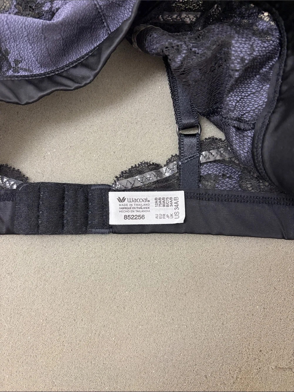 Wacoal Purple Lace-Overlay Bralette with Black Trim. Size 34 A/B
